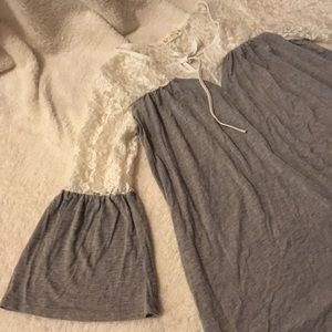 Lace neck grey blouse